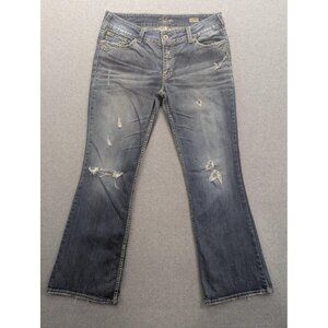 Silver Jeans Suki Surplus Bootcut Womens 34x32 Blue Distressed Denim Mid Rise